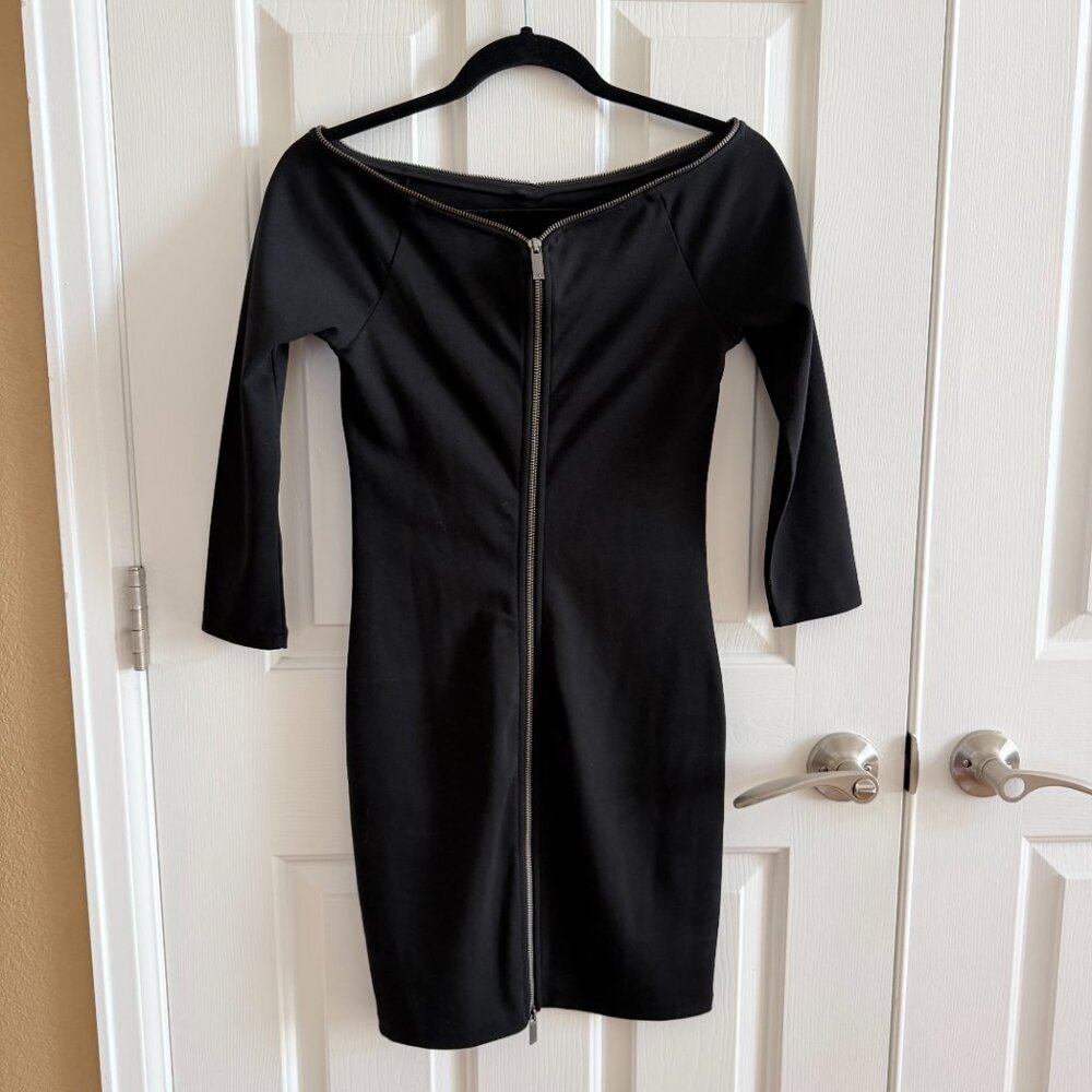 Armani Exchange Black Off Shoulder Bodycon Mini Dress XS Zip Back LBD